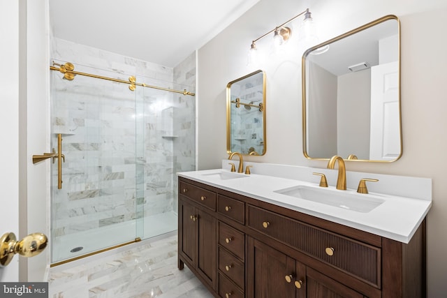 bathroom with vanity and an enclosed shower