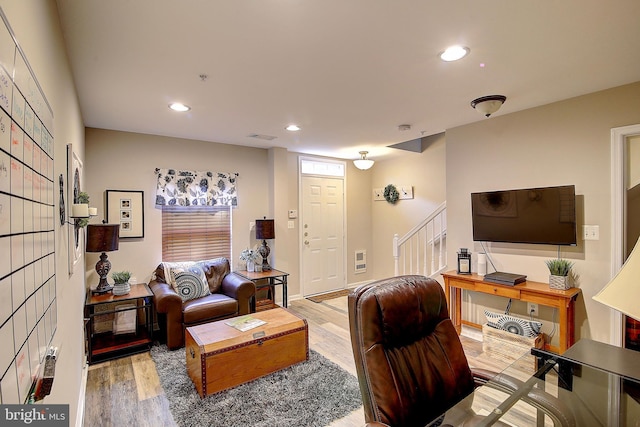 living room featuring light wood-type flooring