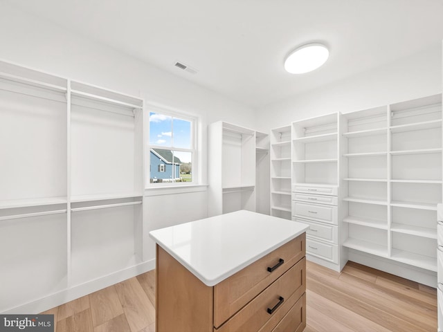 spacious closet featuring light hardwood / wood-style floors