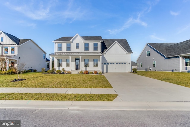 view of front of house featuring a porch, cooling unit, and a front yard