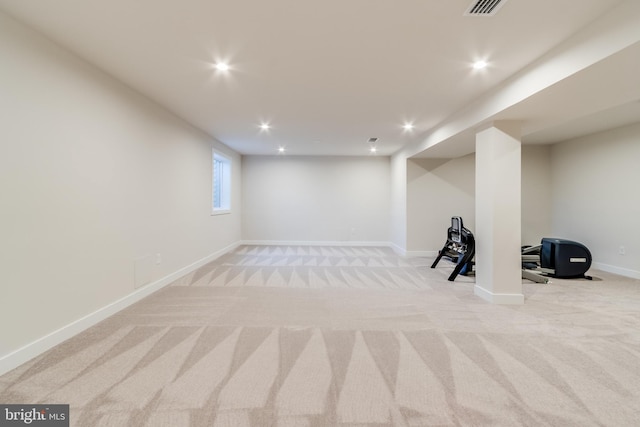 basement with light carpet