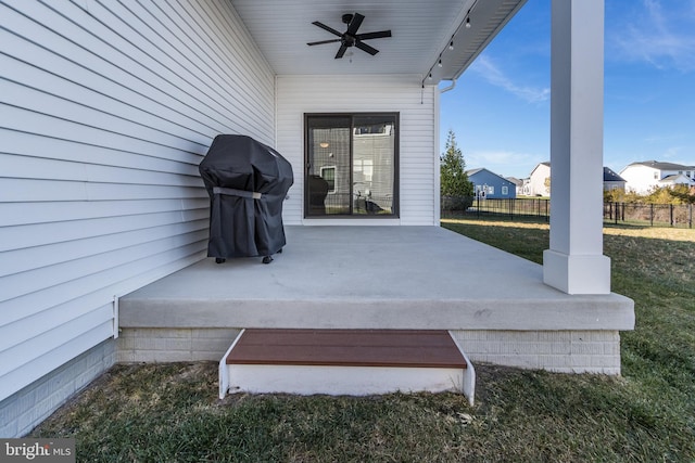 view of patio / terrace featuring grilling area and ceiling fan