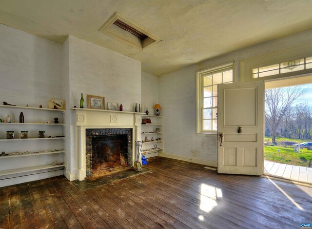4679 Jeffersonton Rd, Jeffersonton, VA 22724 - unfurnished living room with dark wood finished floors, a fireplace, and baseboards