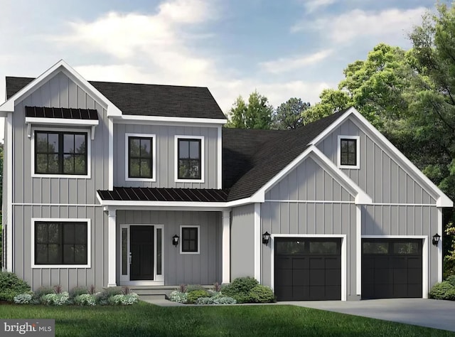 modern farmhouse style home with a garage