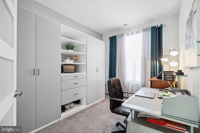 carpeted home office with plenty of natural light