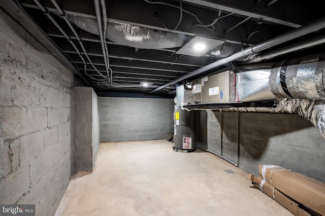 basement with water heater