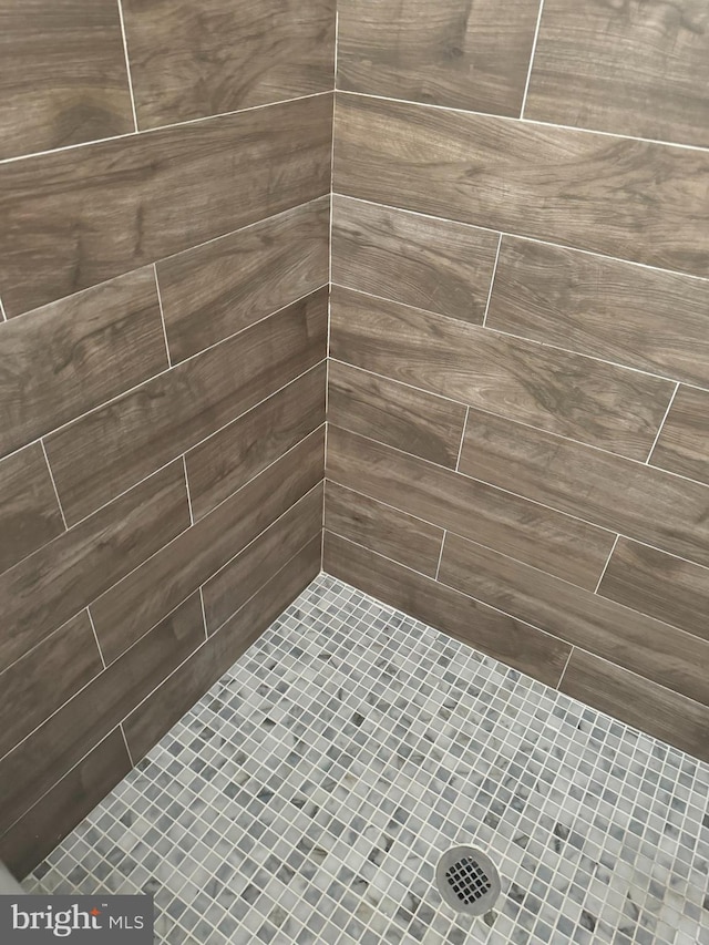 interior details featuring a tile shower