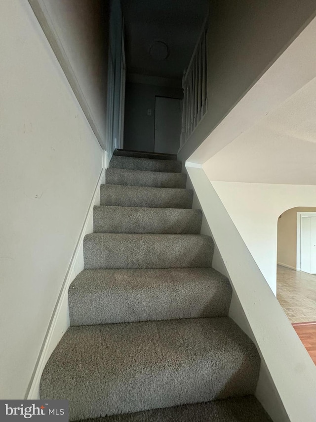 staircase featuring wood-type flooring