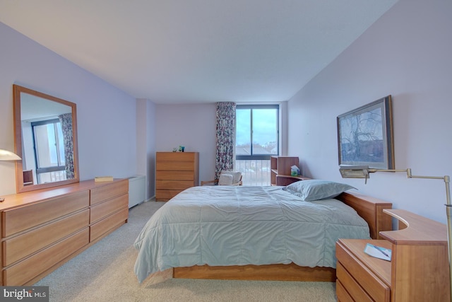 bedroom featuring light colored carpet