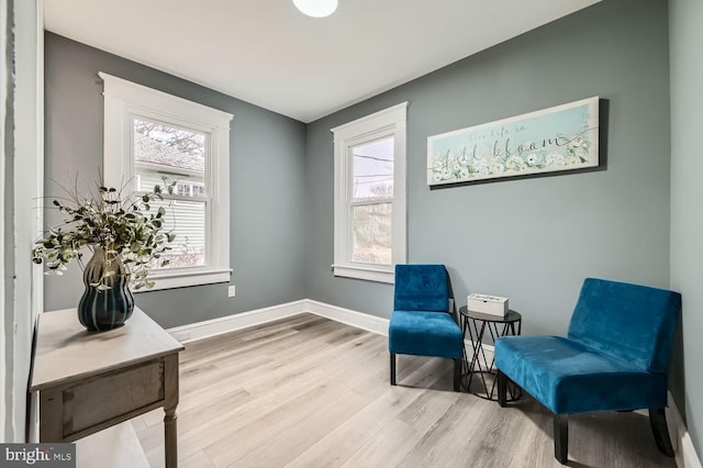 living area with light hardwood / wood-style flooring