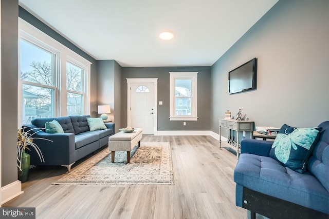 living room with light hardwood / wood-style flooring