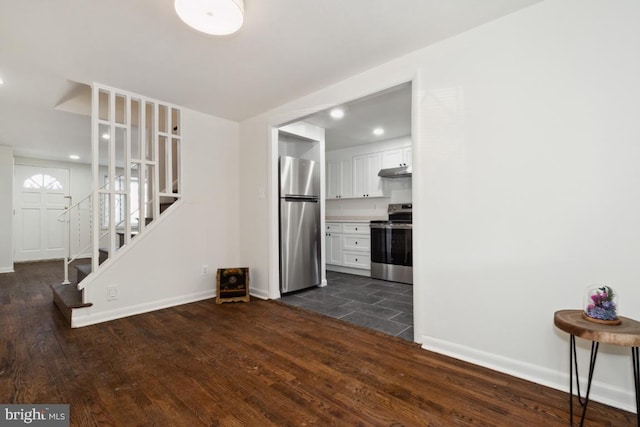 unfurnished living room with dark hardwood / wood-style flooring