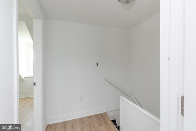 stairway with hardwood / wood-style floors