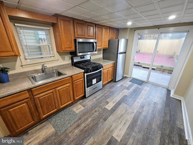 kitchen featuring appliances with stainless steel finishes, dark hardwood / wood-style floors, and sink