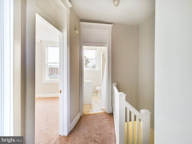 hallway featuring light carpet