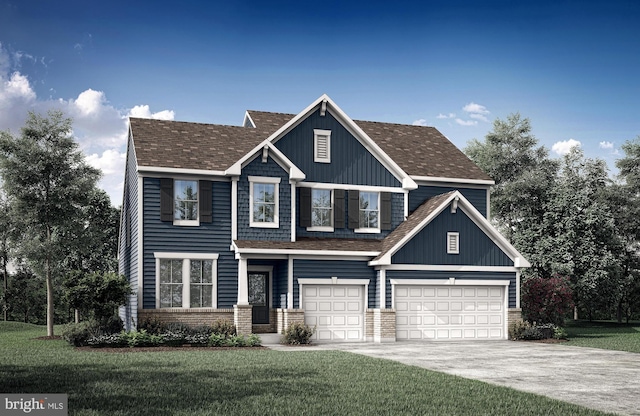 view of front of house featuring a front lawn and a garage