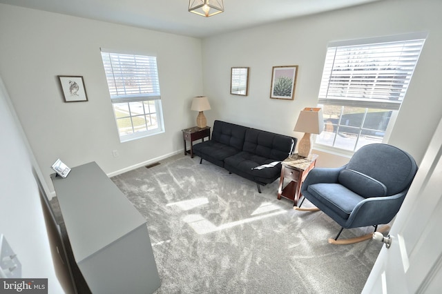 living room with carpet floors and a wealth of natural light