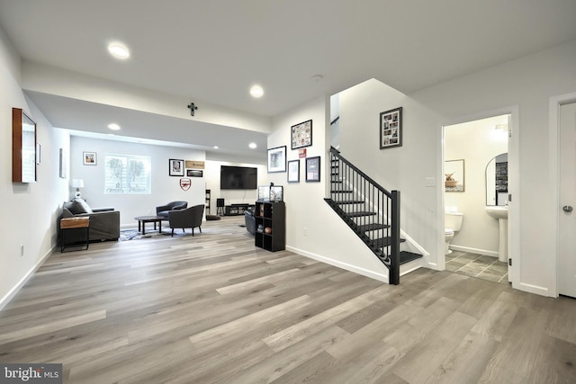 living room with wood-type flooring