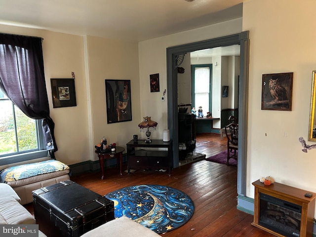 living room featuring dark hardwood / wood-style flooring and plenty of natural light