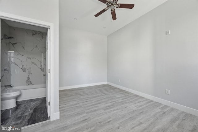 interior space with ceiling fan and light wood-type flooring