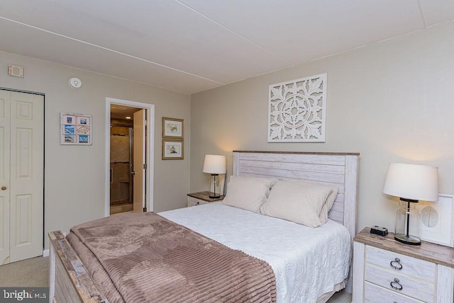 carpeted bedroom featuring a closet