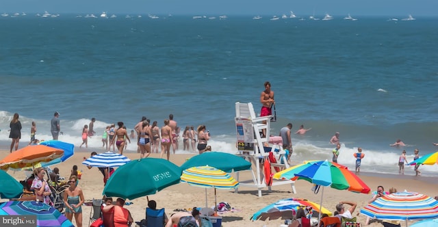 property view of water featuring a view of the beach