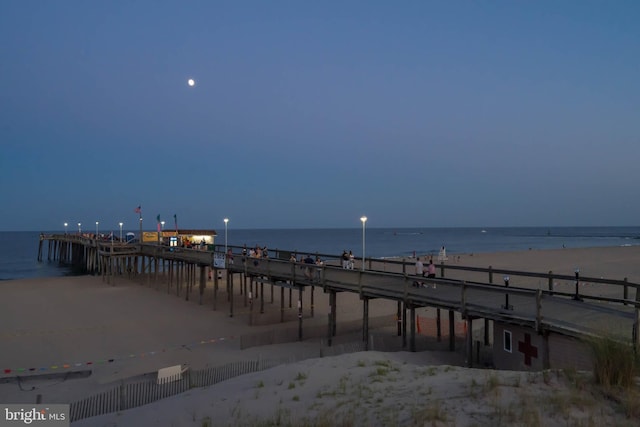 exterior space with a beach view