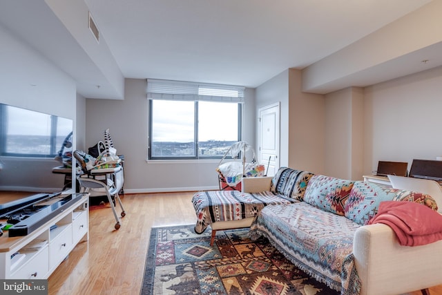 living room with light hardwood / wood-style floors