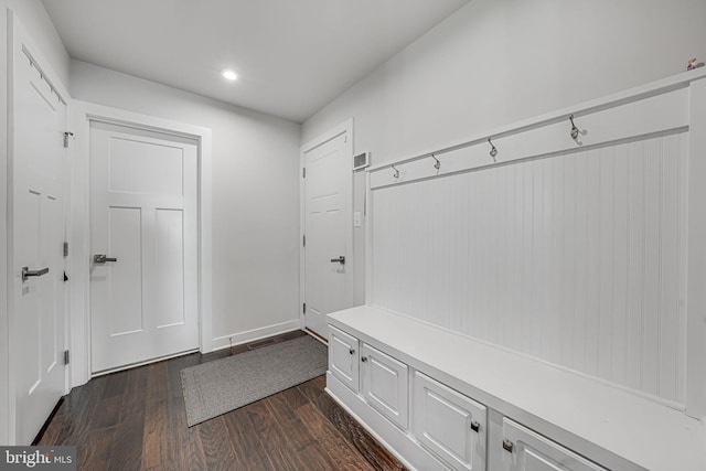 mudroom featuring dark wood-type flooring