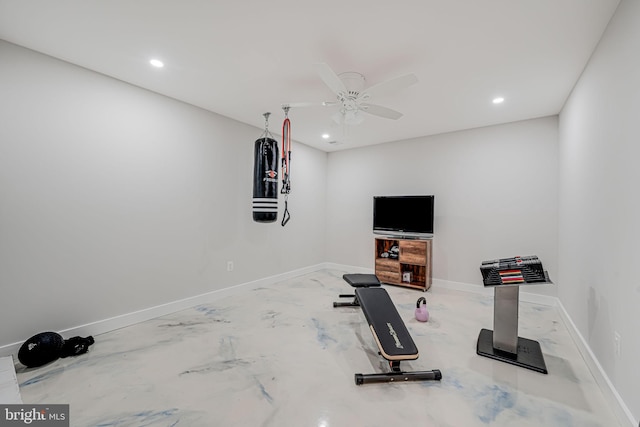 workout room with ceiling fan