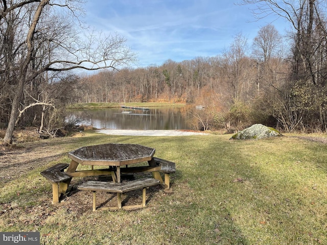 view of yard with a water view