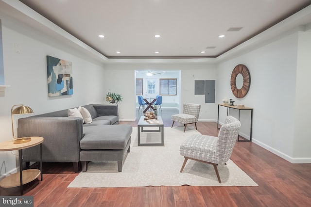 living room with dark wood-type flooring