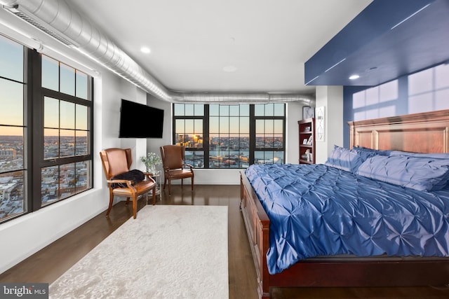 bedroom featuring dark hardwood / wood-style flooring