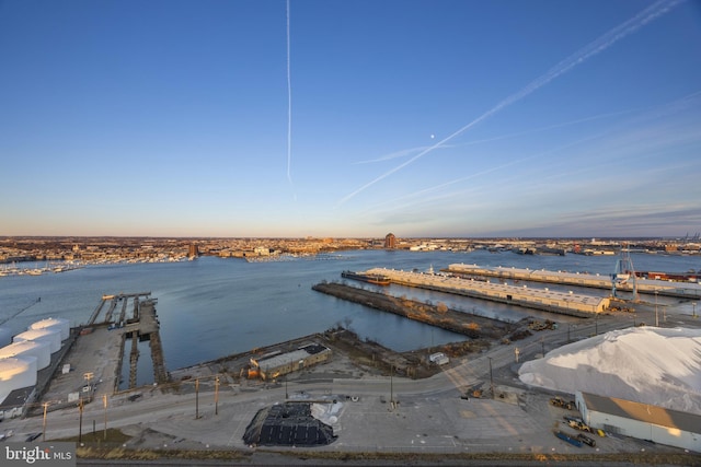 view of dock with a water view