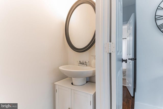 bathroom featuring hardwood / wood-style flooring and sink