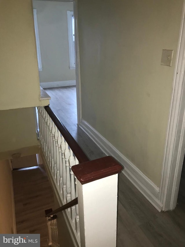 staircase featuring hardwood / wood-style floors