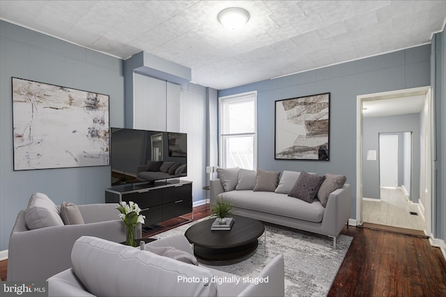 living room featuring dark hardwood / wood-style floors