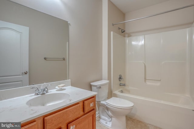 full bathroom with tile patterned floors, vanity, shower / bath combination, and toilet