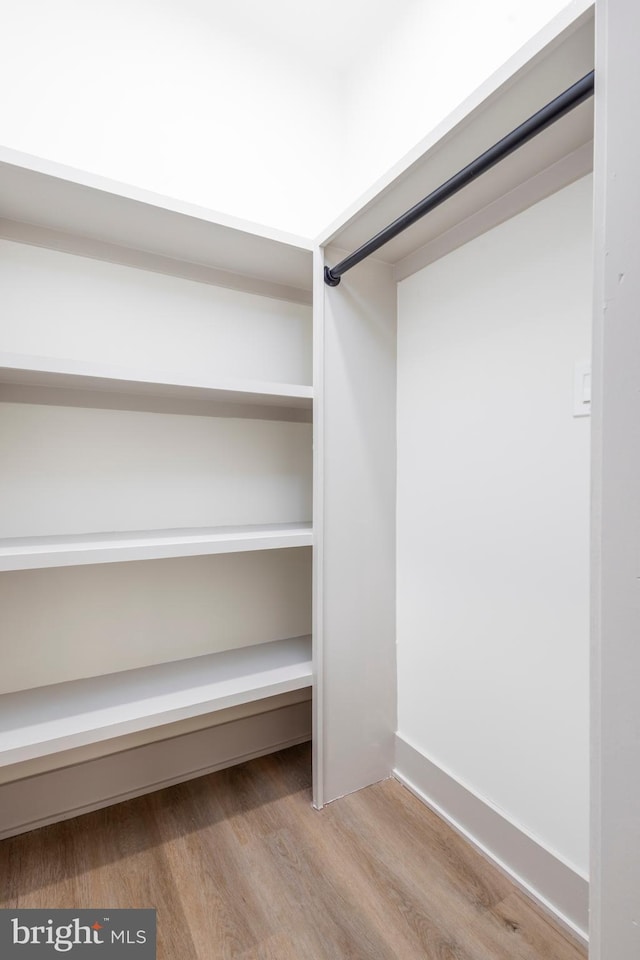 spacious closet with light hardwood / wood-style flooring