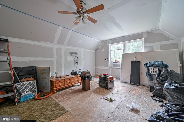 bonus room featuring ceiling fan, cooling unit, and vaulted ceiling