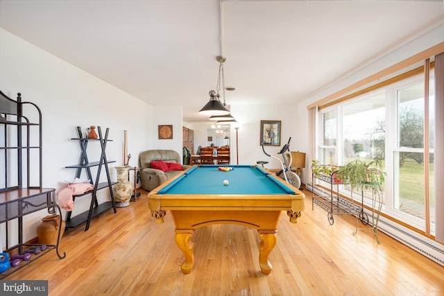 recreation room featuring light hardwood / wood-style flooring and pool table