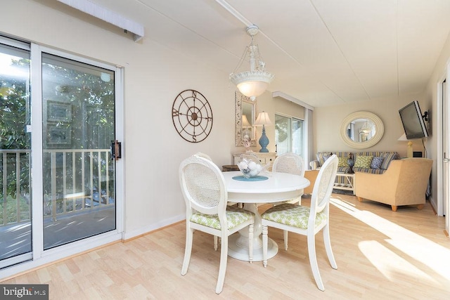 dining space with light hardwood / wood-style flooring