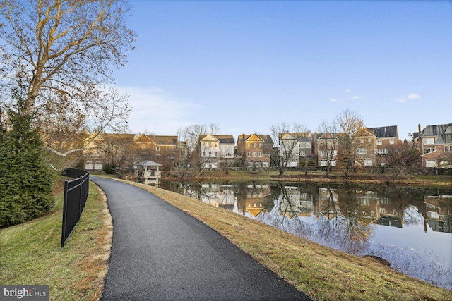 view of road featuring a water view