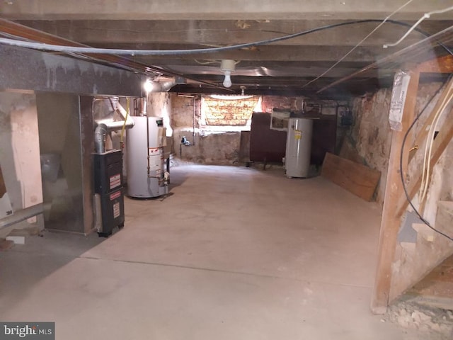 basement featuring gas water heater