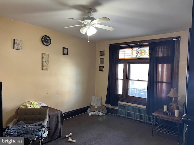 interior space featuring ceiling fan