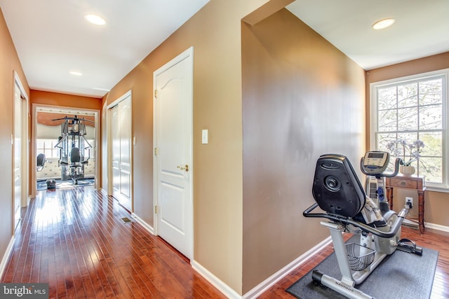 exercise area with hardwood / wood-style floors