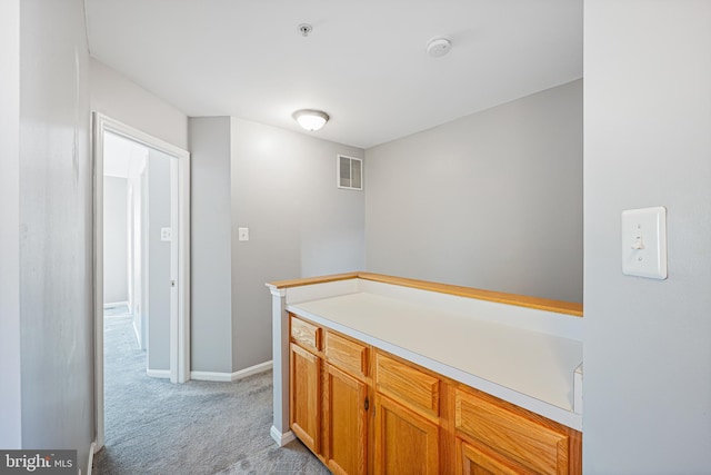 kitchen featuring light carpet