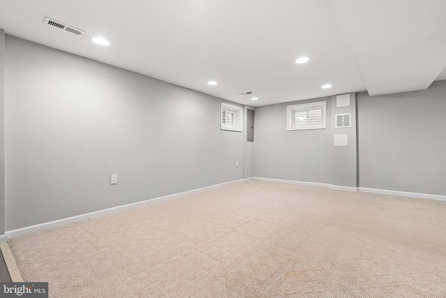 basement featuring carpet