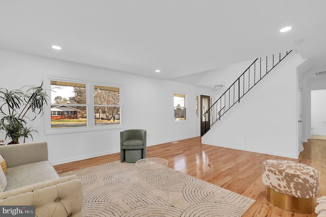 living room featuring light wood-type flooring