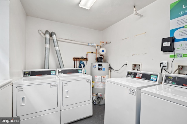 laundry room with washing machine and dryer and water heater